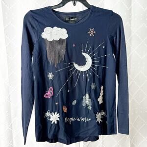 🎄378. DESIGUAL navy blue long sleeve top girls NEW size 11 - 12 years
